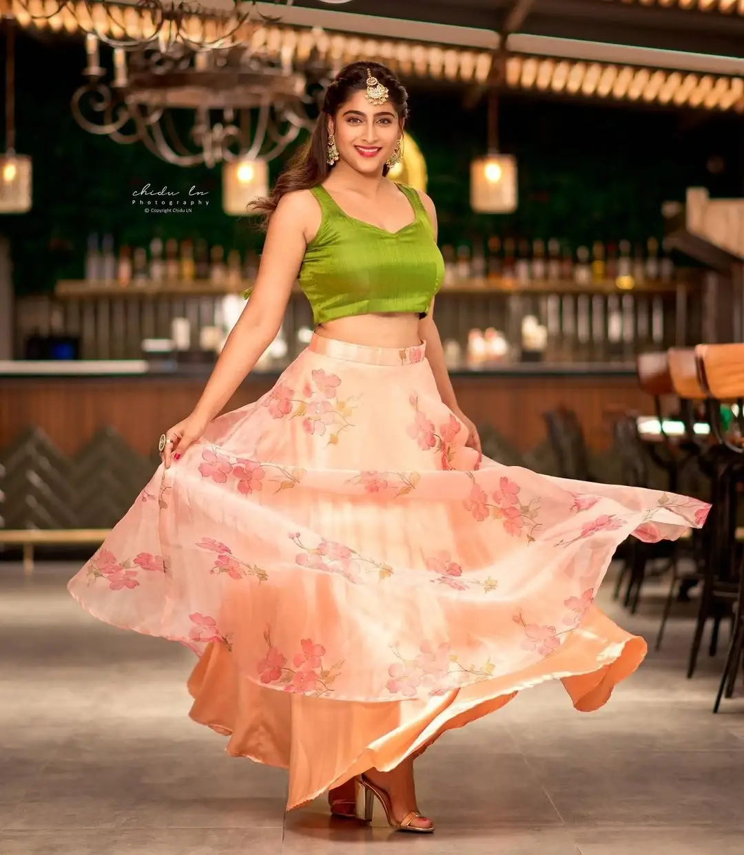 Kannada Actress Nishvika Naidu in Green Lehenga Choli